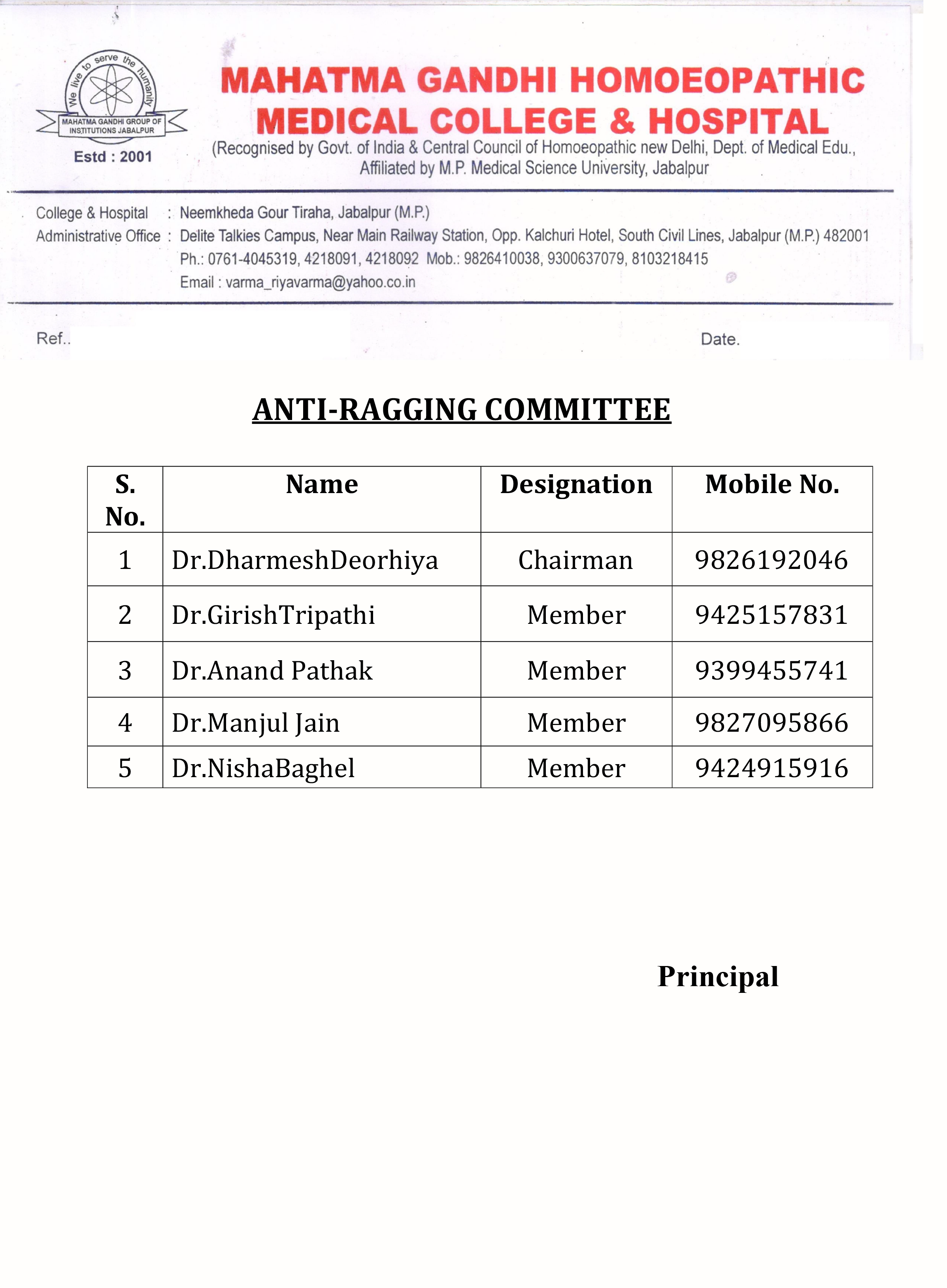 Mahatma Gandhi Homoeopathic Medical College & Hospital Grievance Redresssel Cell